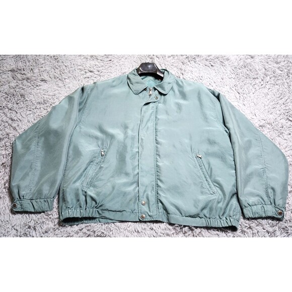 Bobby Chan Green‎ Jacket Mens Size XL 100% Silk Full Zip Pocket Lightweight Coat - Picture 2 of 10